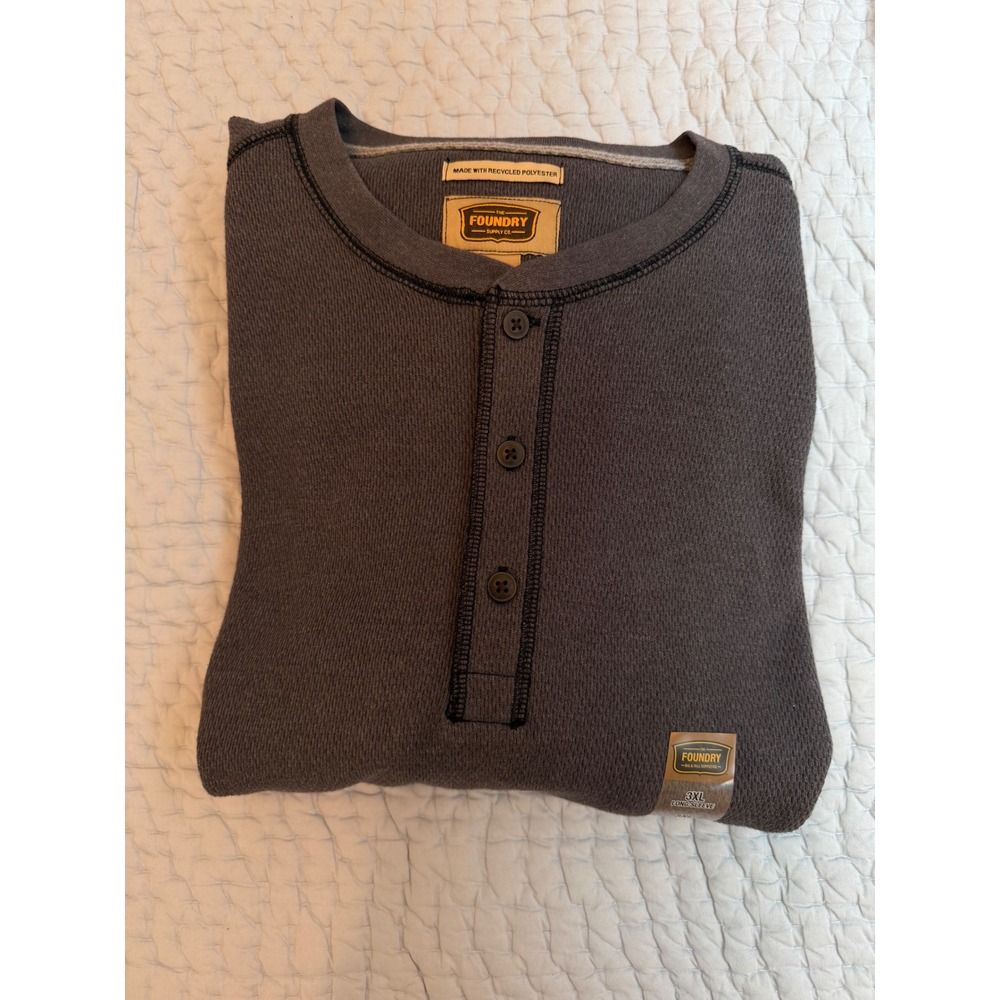 The Foundry Supply Co Mens 3XL Henley Shirt Gray Waffle Knit Long Sleeve New